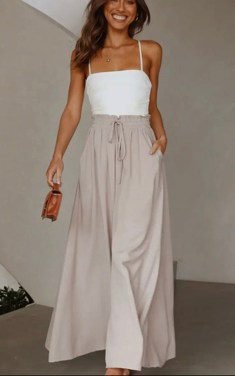 Elastic Waist Wide Leg Pants
