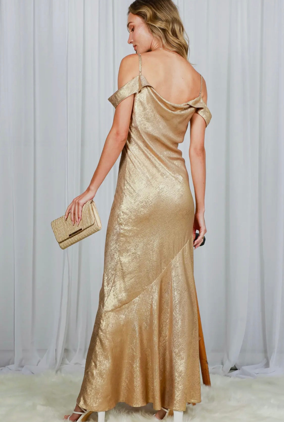 Bonita Off Shoulder Metallic Dress