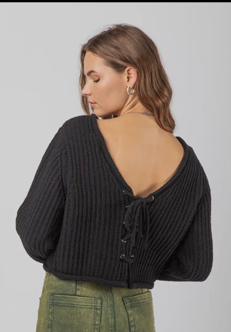 Back tie knit sweater