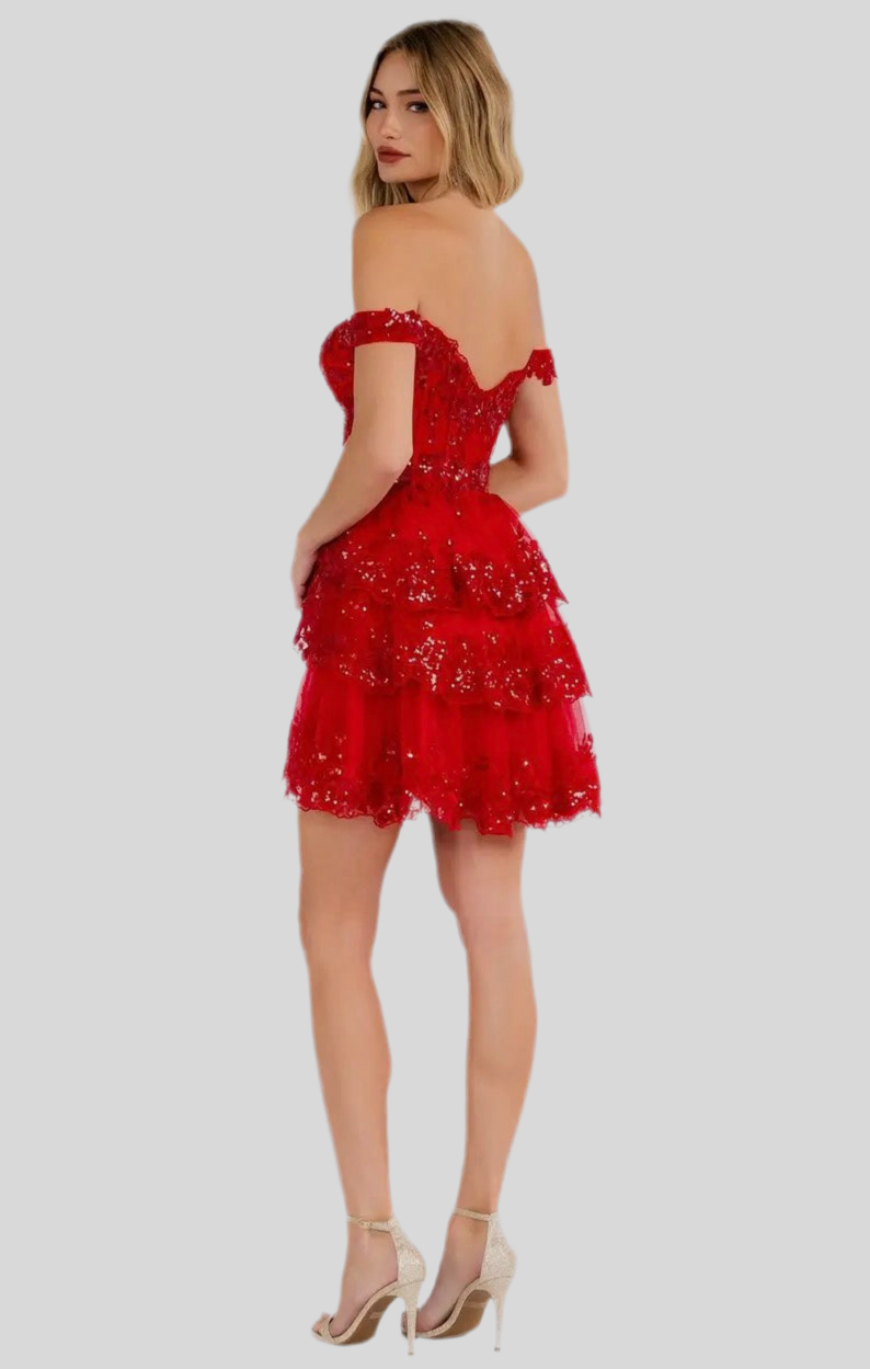 Ruby Red Tulle Cocktail Dress