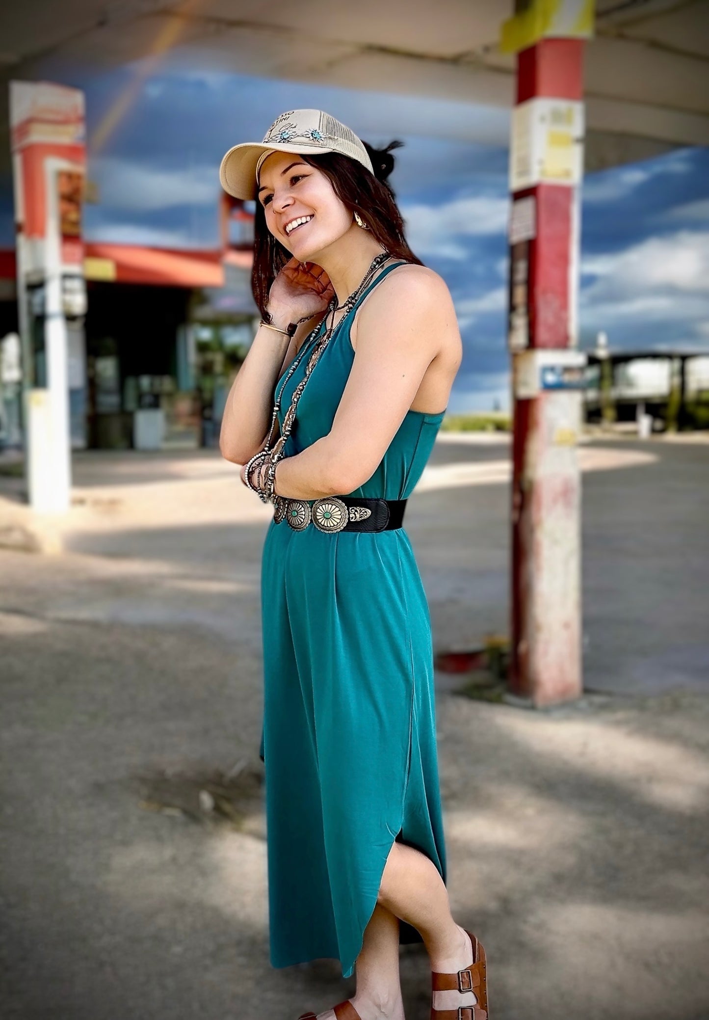 Teal Halter Asymmetrical Maxi