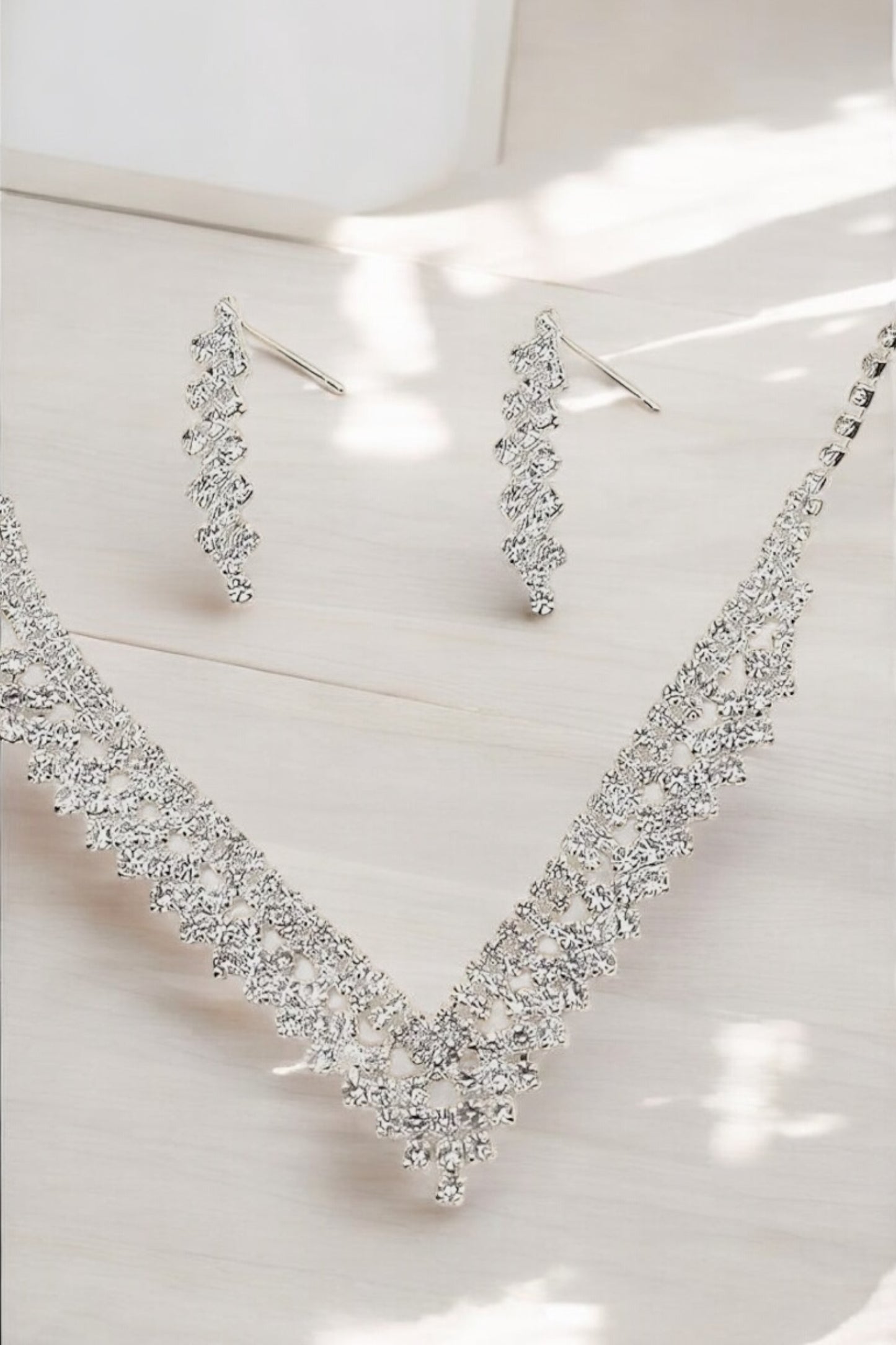 Silver Zigzag Waterfall Necklace Set