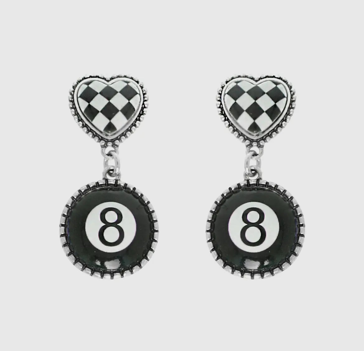 Checker eight ball earrings