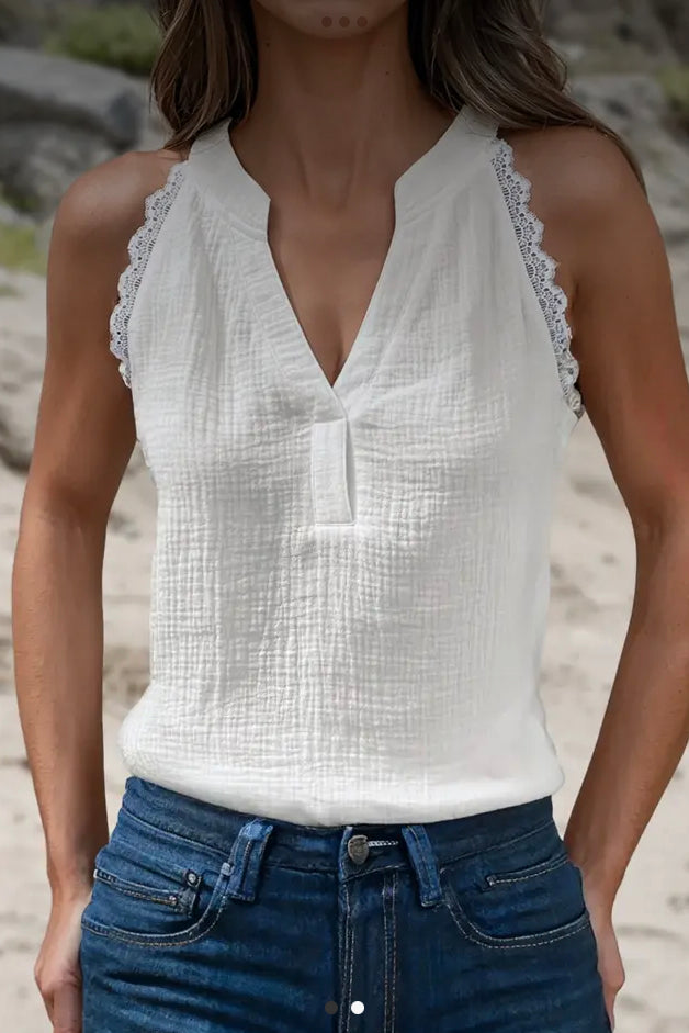 Cute White Halter Texture Lace Trim top