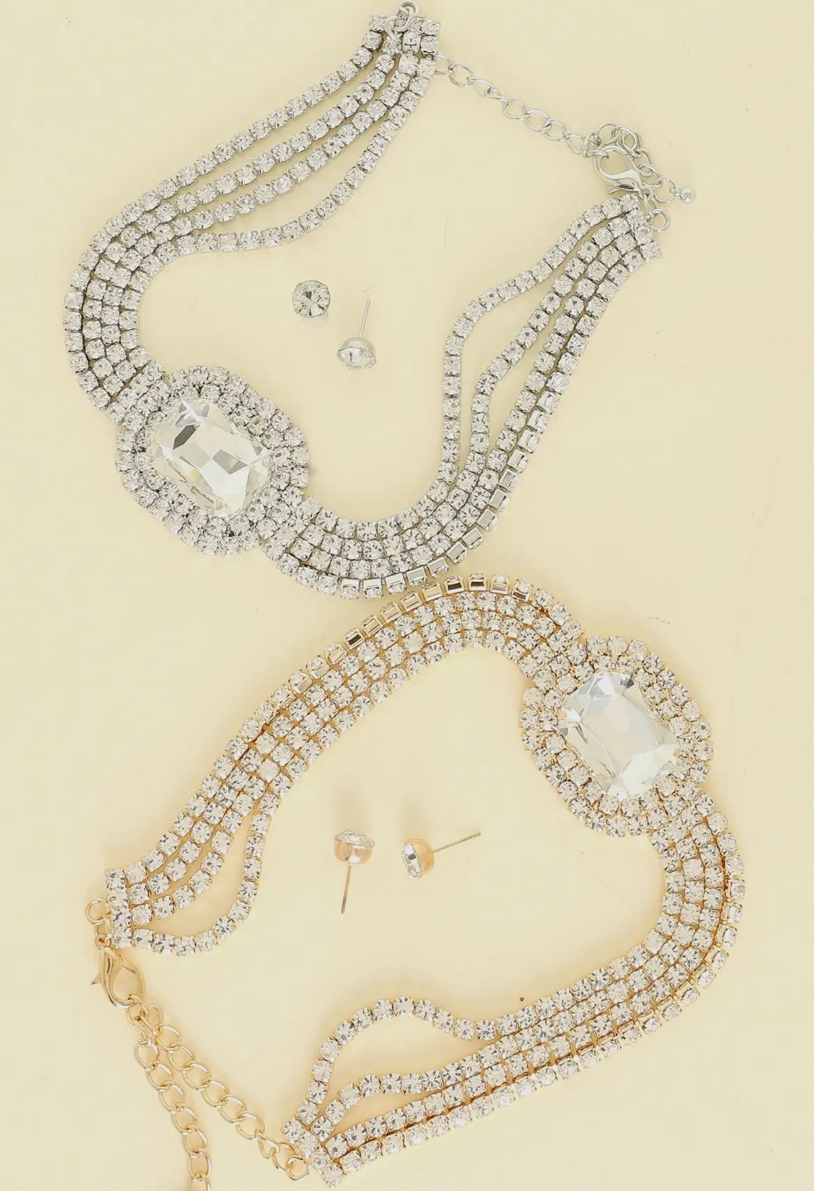 Rhinestone choker necklace set