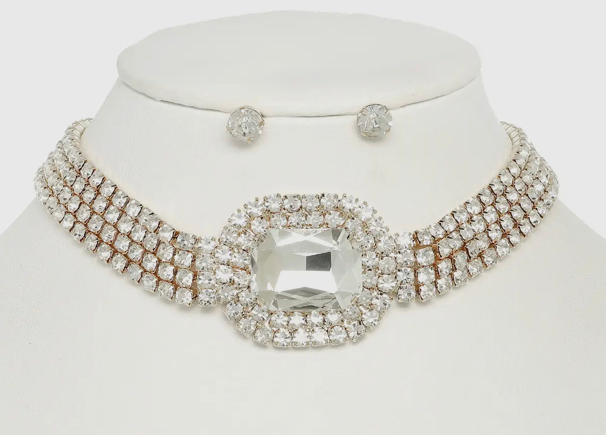 Rhinestone Choker Necklace Gold