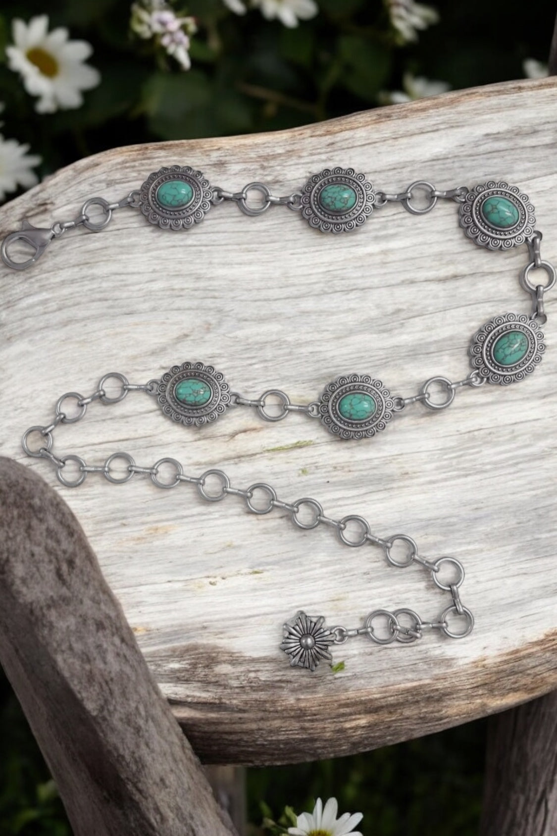 Kid Size Floral Stone Concho
Chain Belt