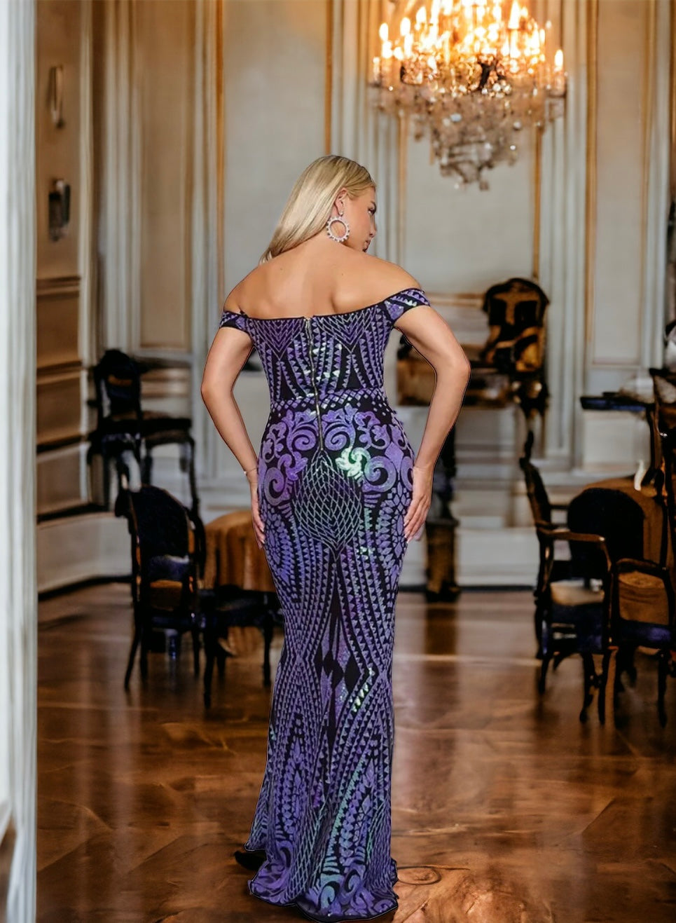 Multi Purple Great Gatsby Sequins Dress