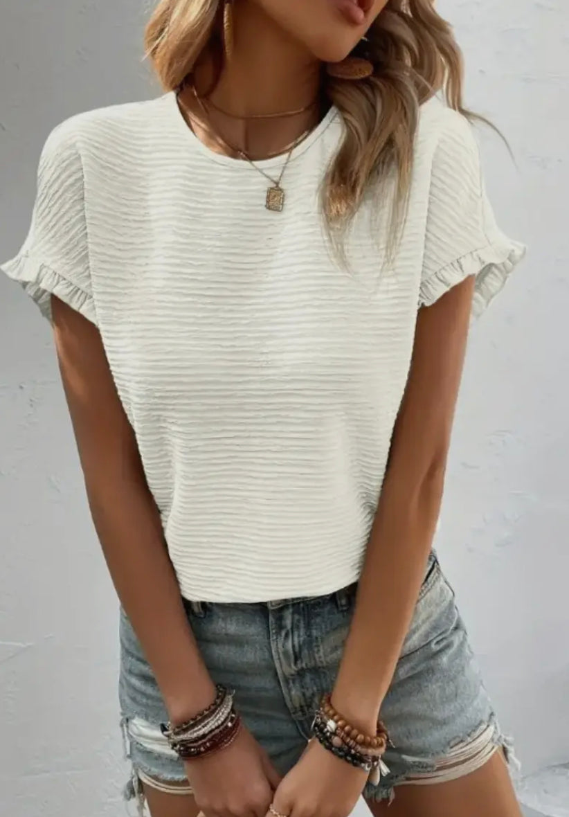 Ruffled Sleeve White Blouse