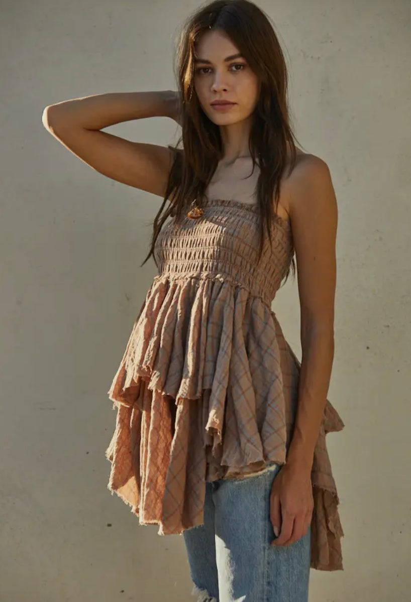 Khaki Gauze RuffleTop