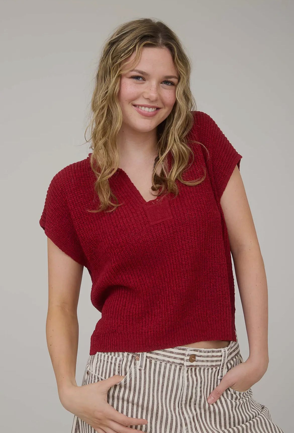 Split neck knit pullover