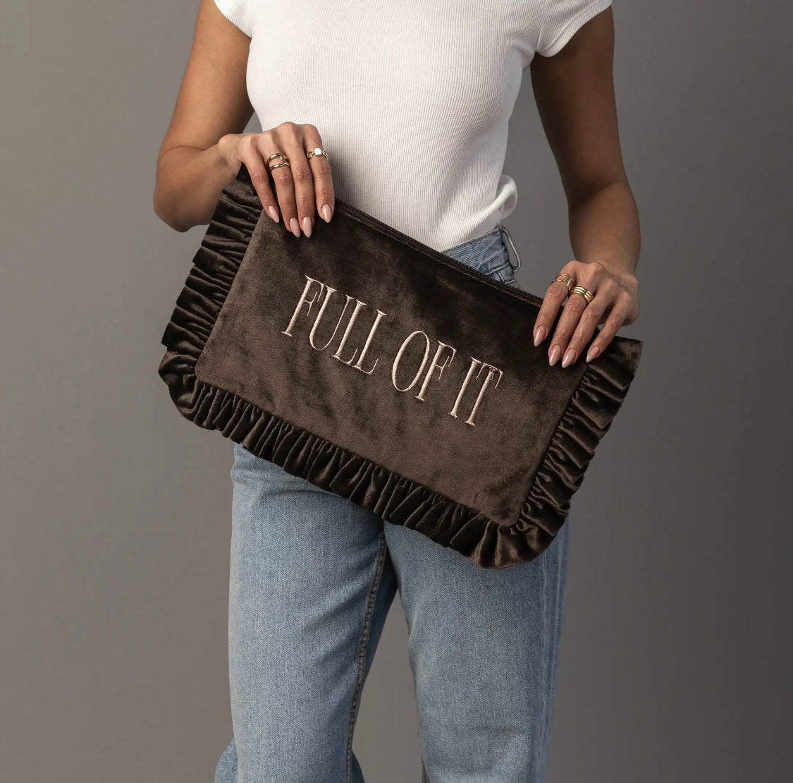 Ruffled Travel Brown Bag