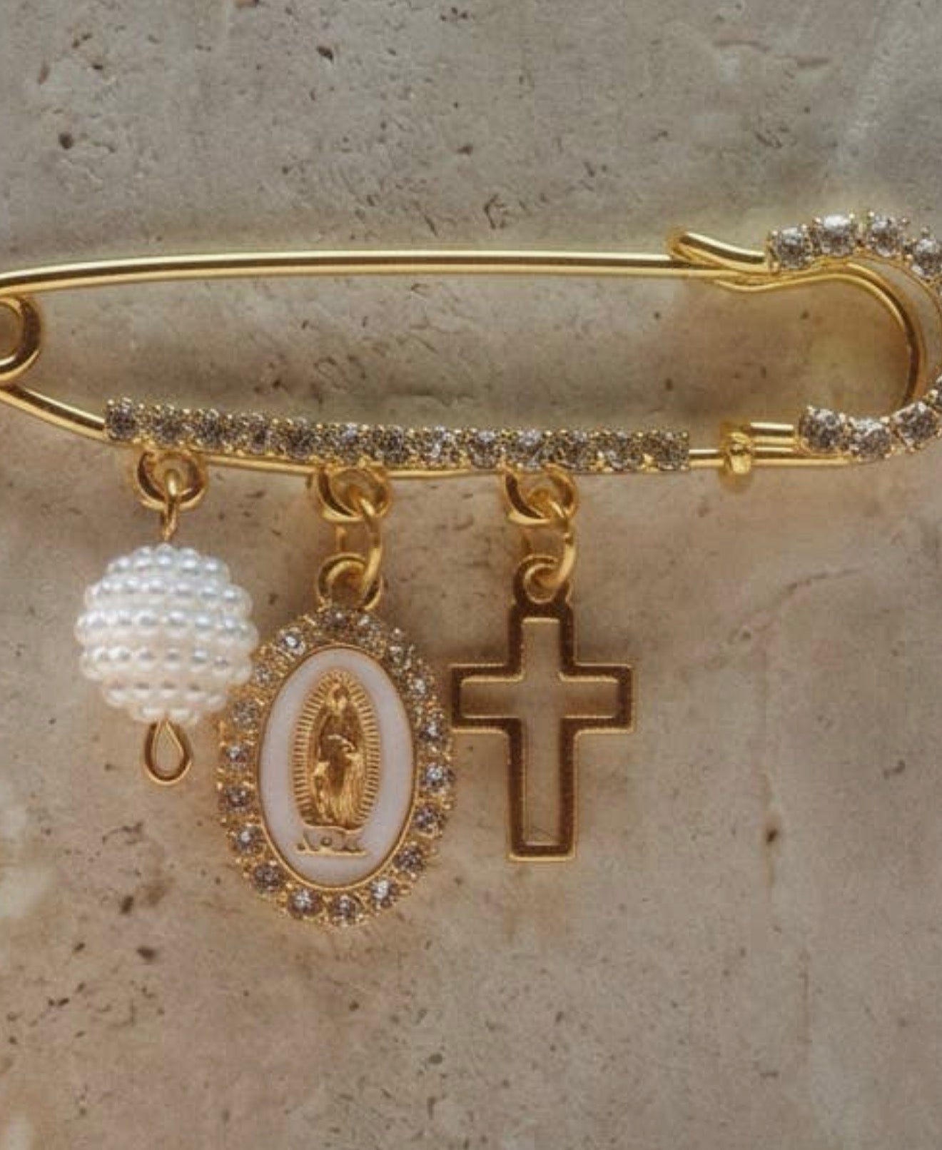 Virgin Mary safety pin