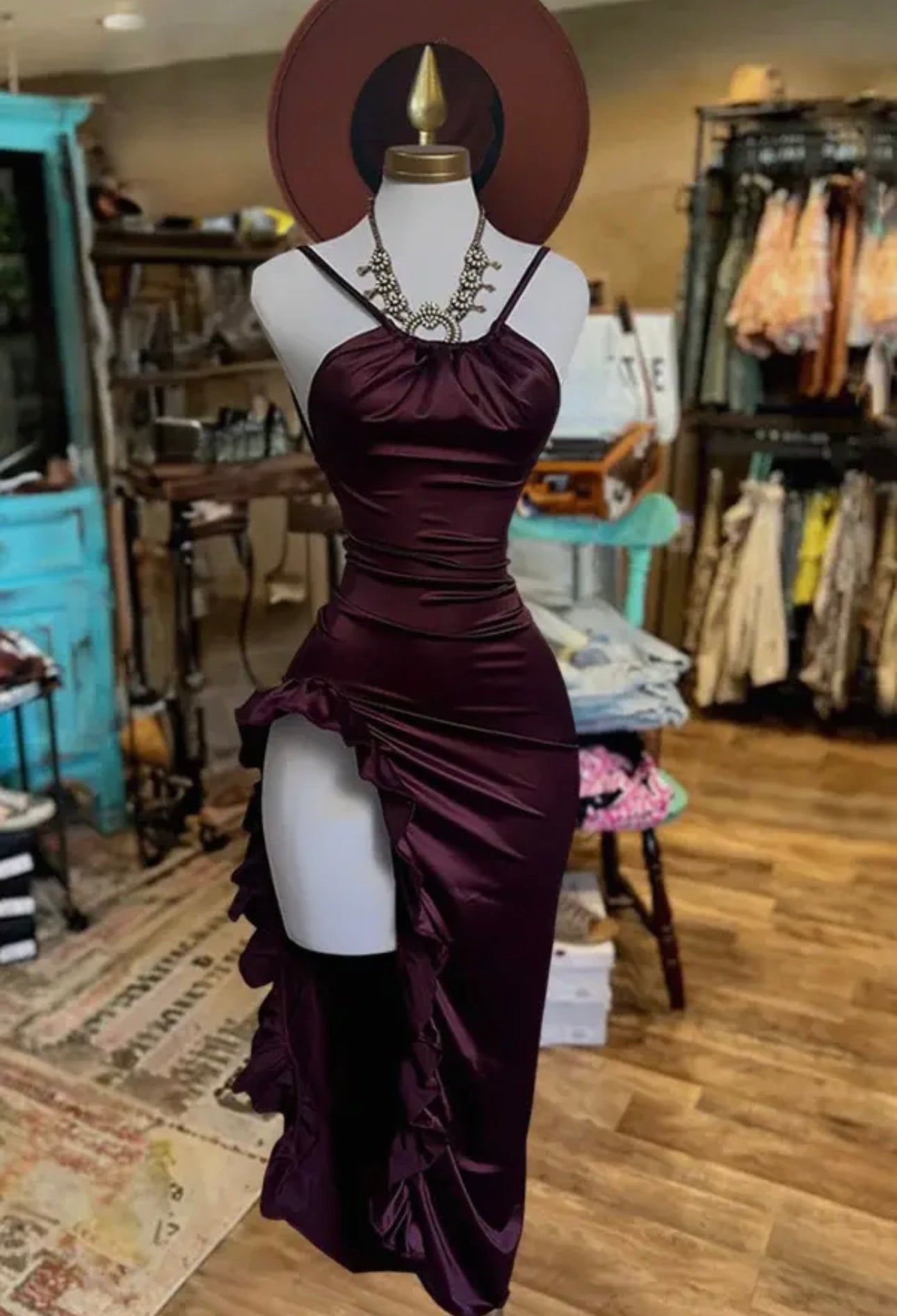 Burgundy Southern High Slit Dress