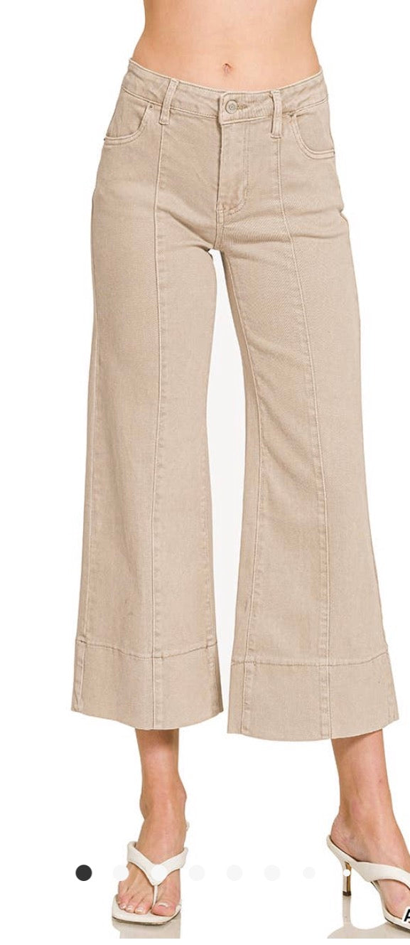 Mid rise wide leg pant