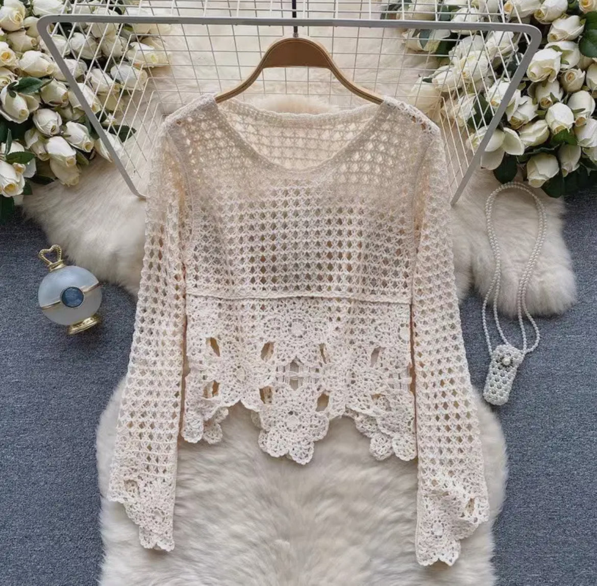 Embroidered lace crop