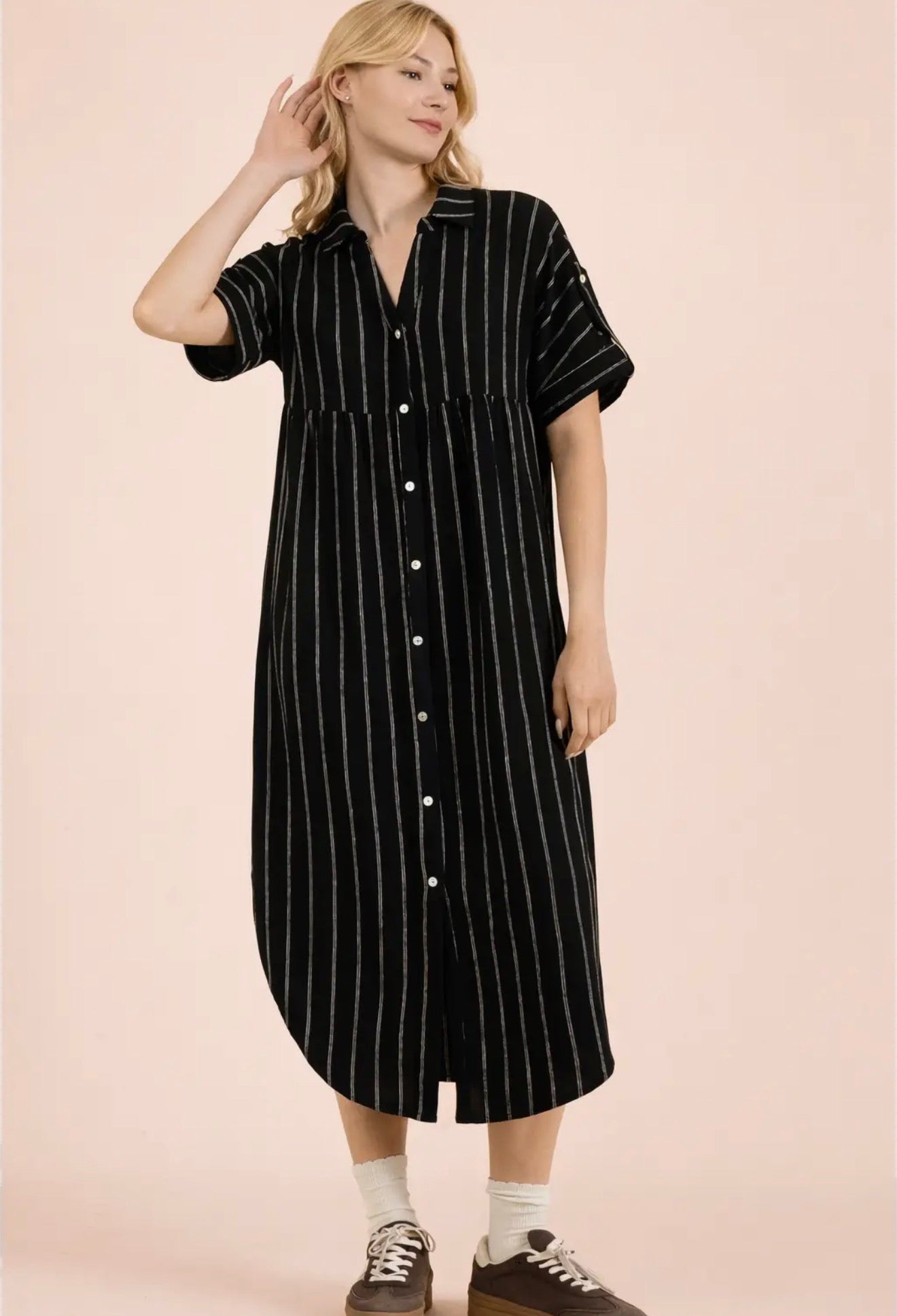 Linen midi button down dress