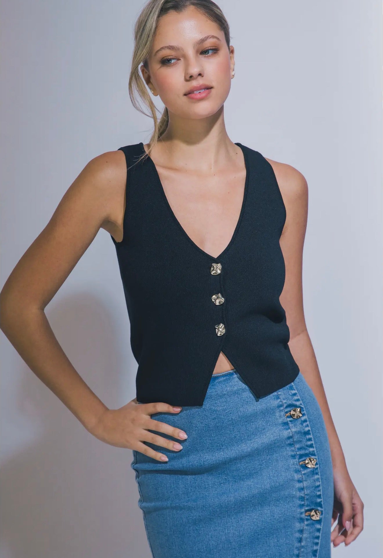 Gold button knit vest