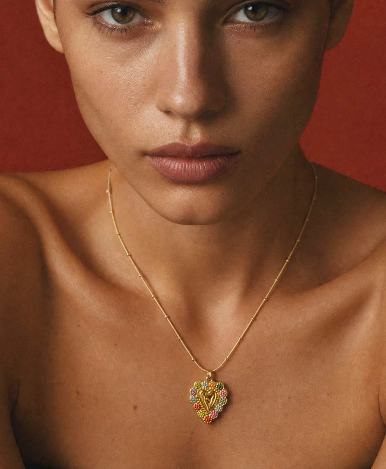 Sacred heart floral necklace