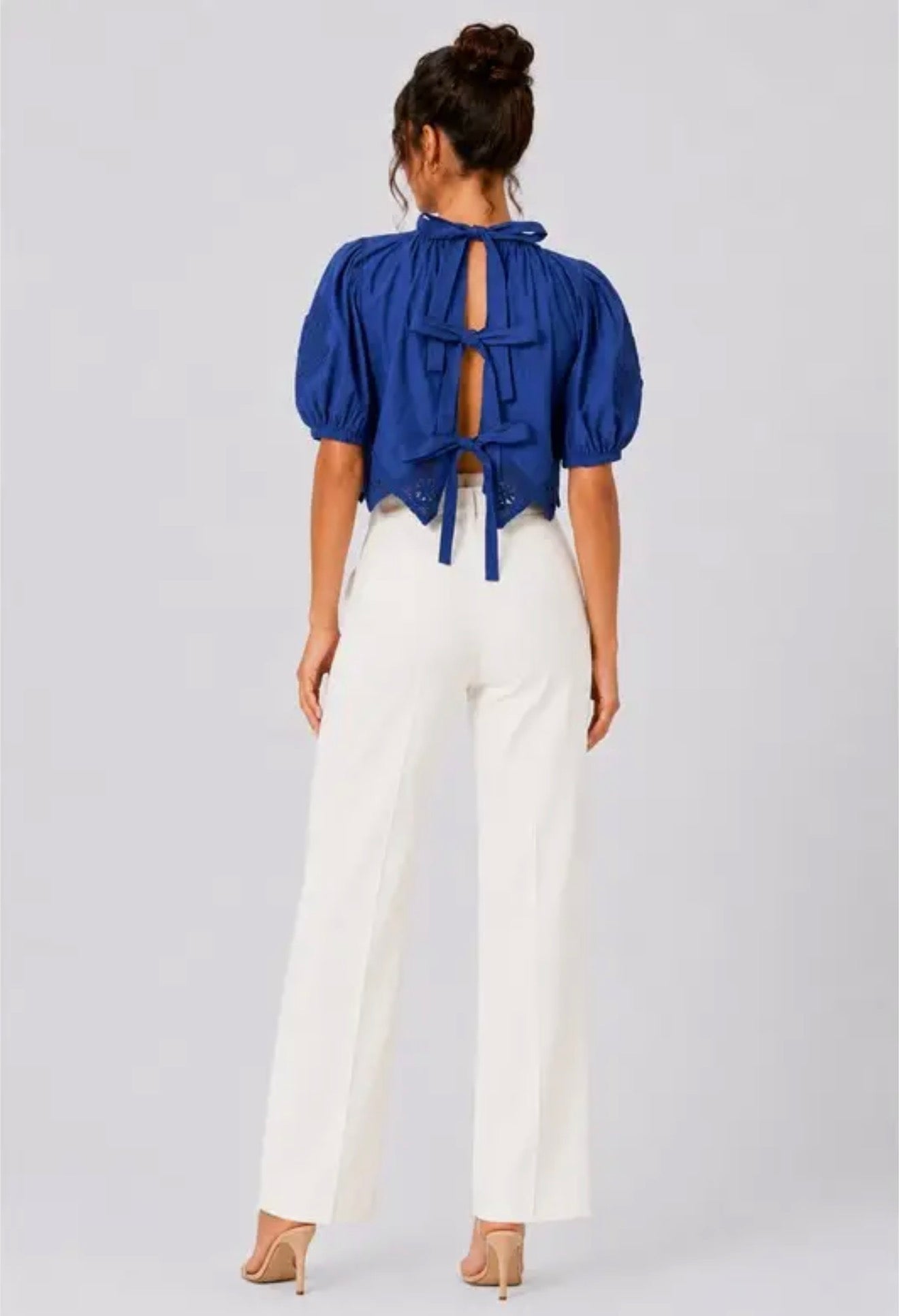 Navy crochet trim top
