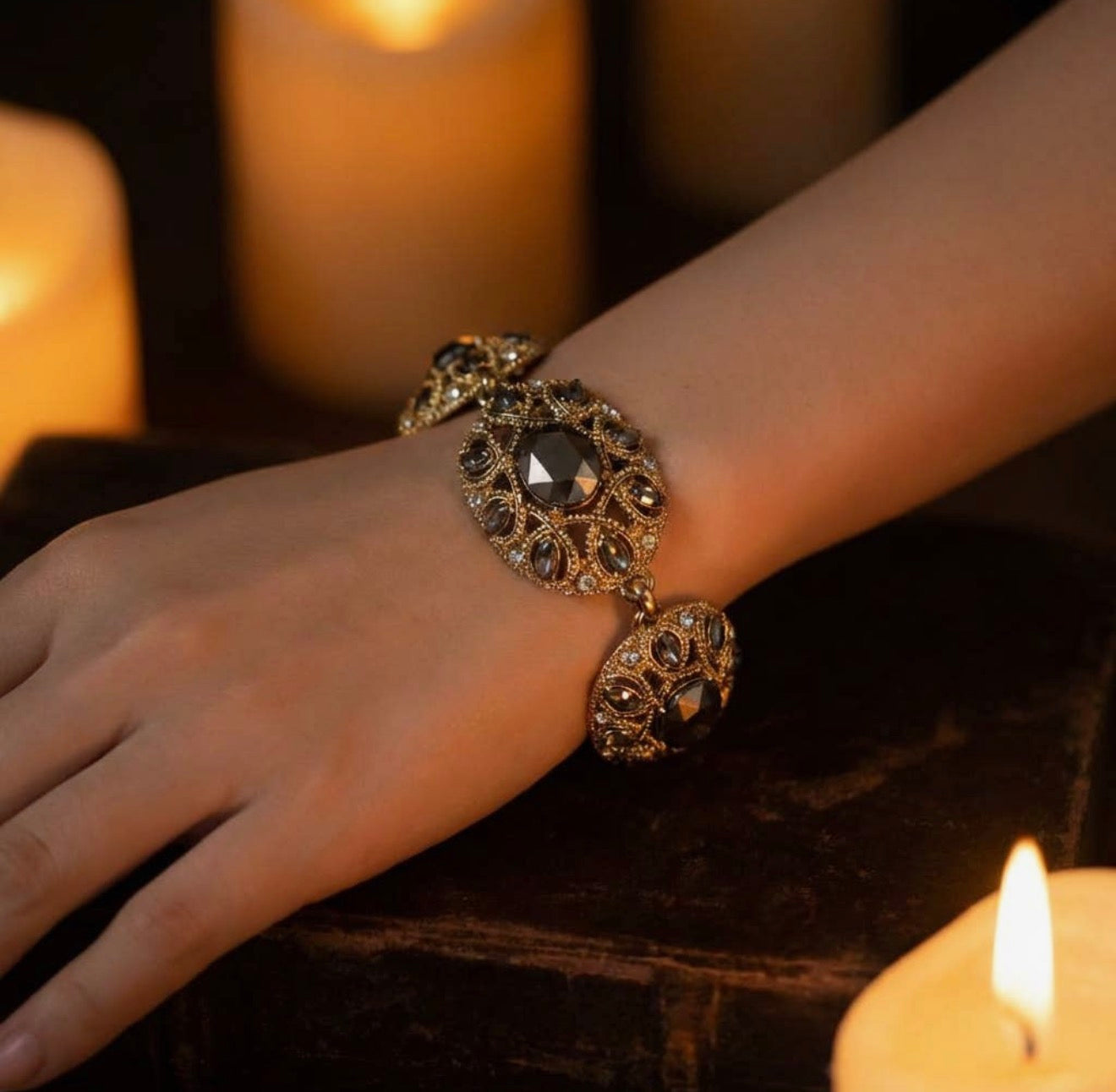 18 k gold plated gunmetal Hillary bracelet