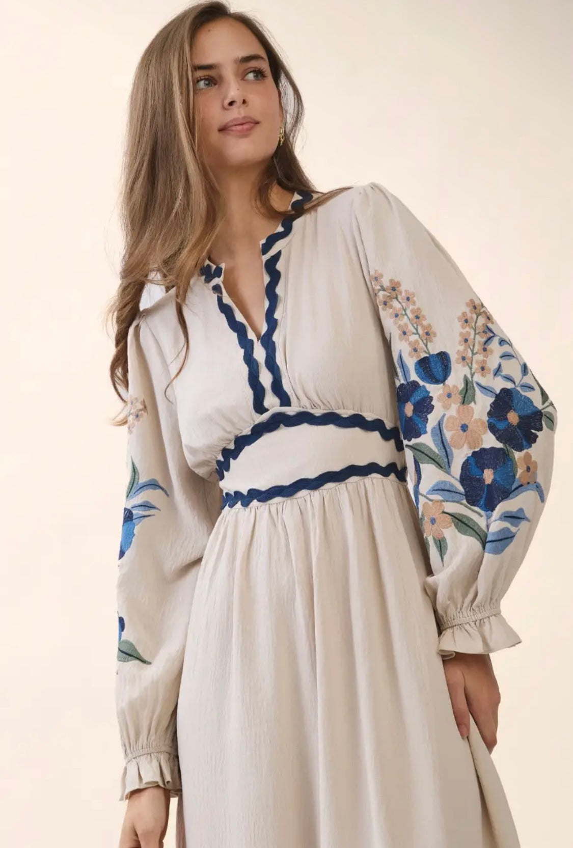 Bluebonnet Bloom Embroidered Midi Dress