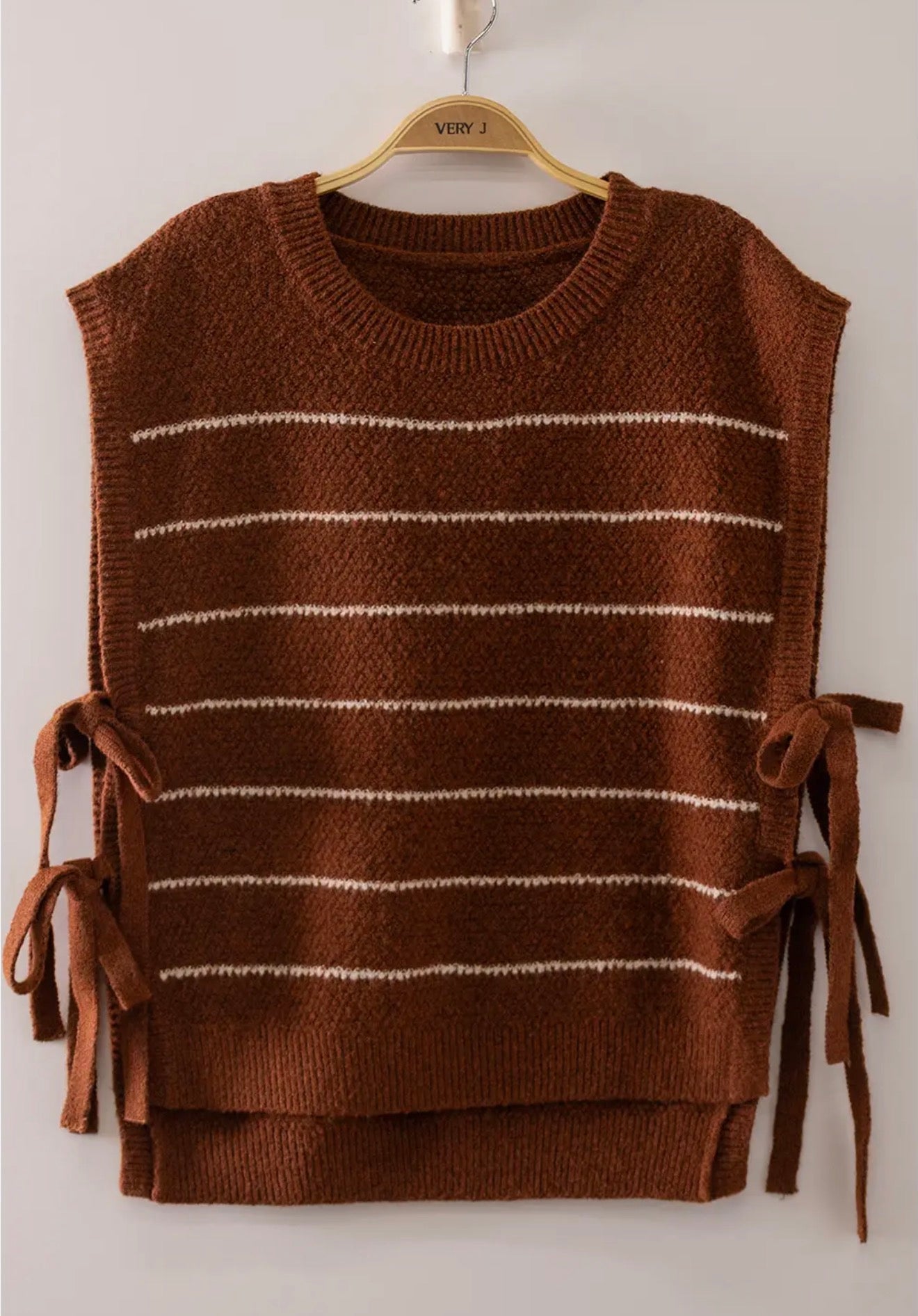 Striped side tie knit vest