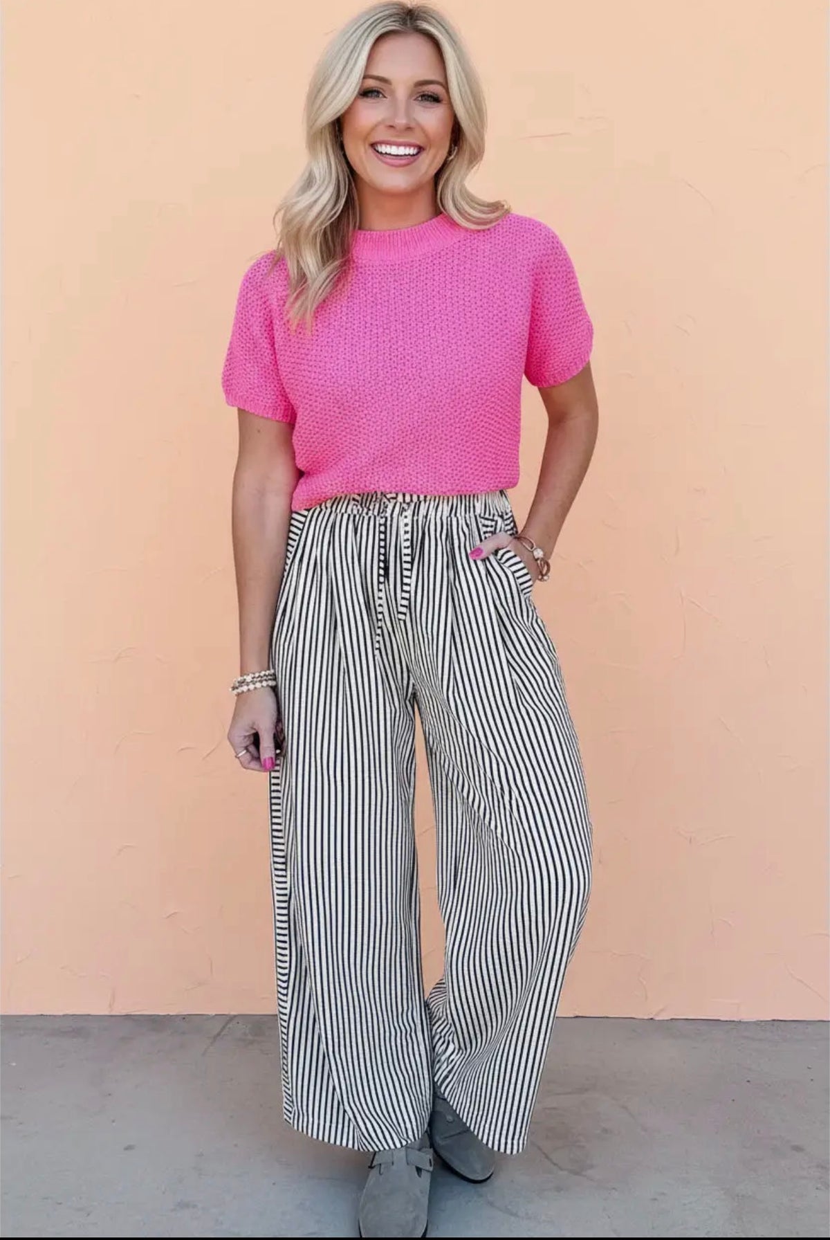 Stripe wide leg drawstring pants