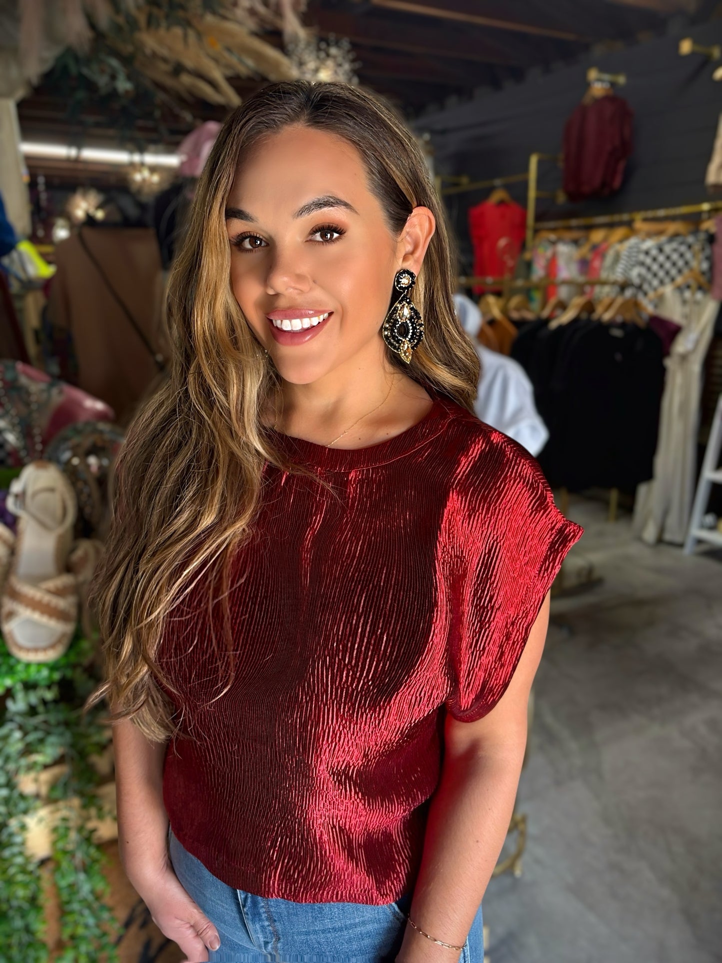 Metallic mama top