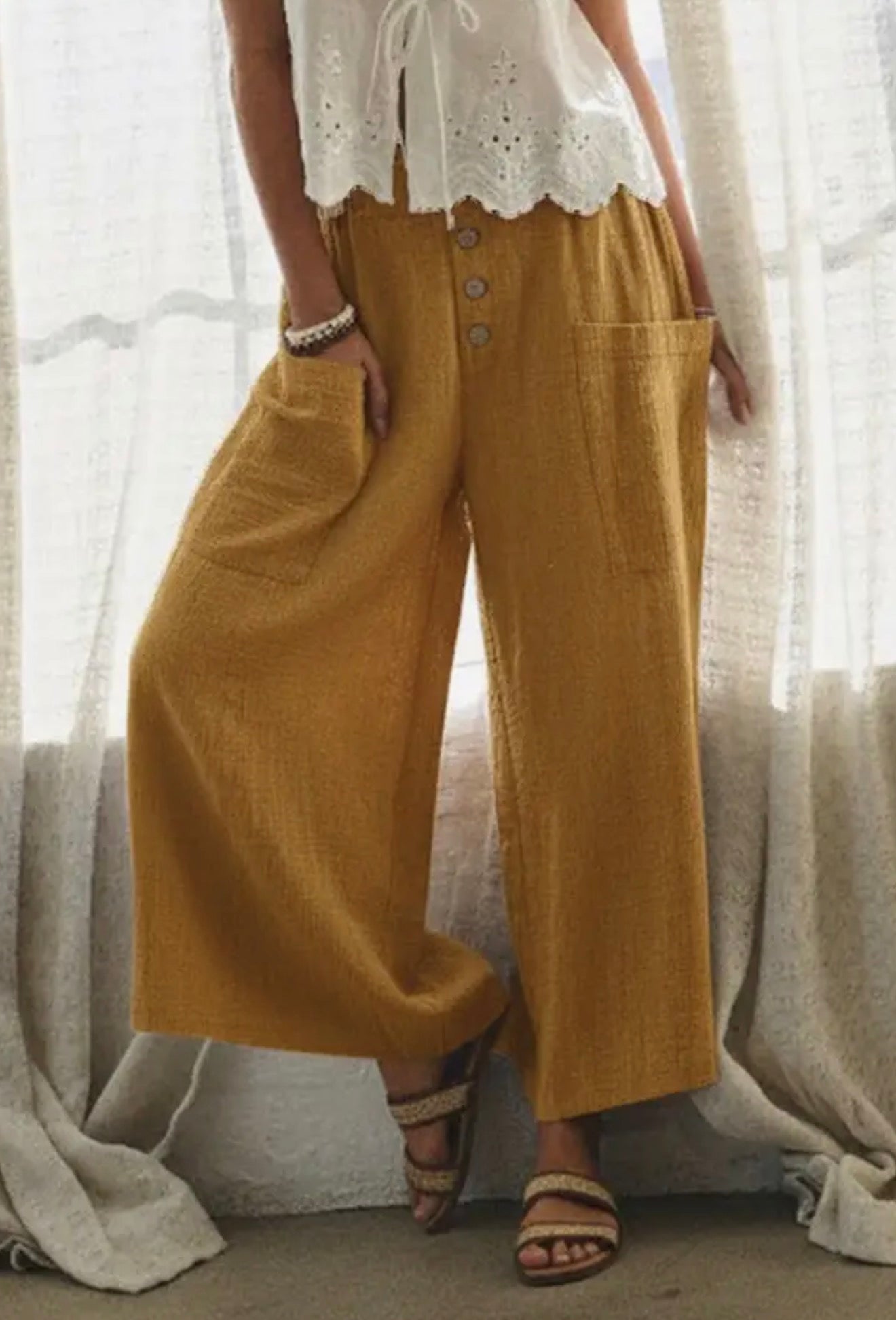 Cotton gauze washed pants
