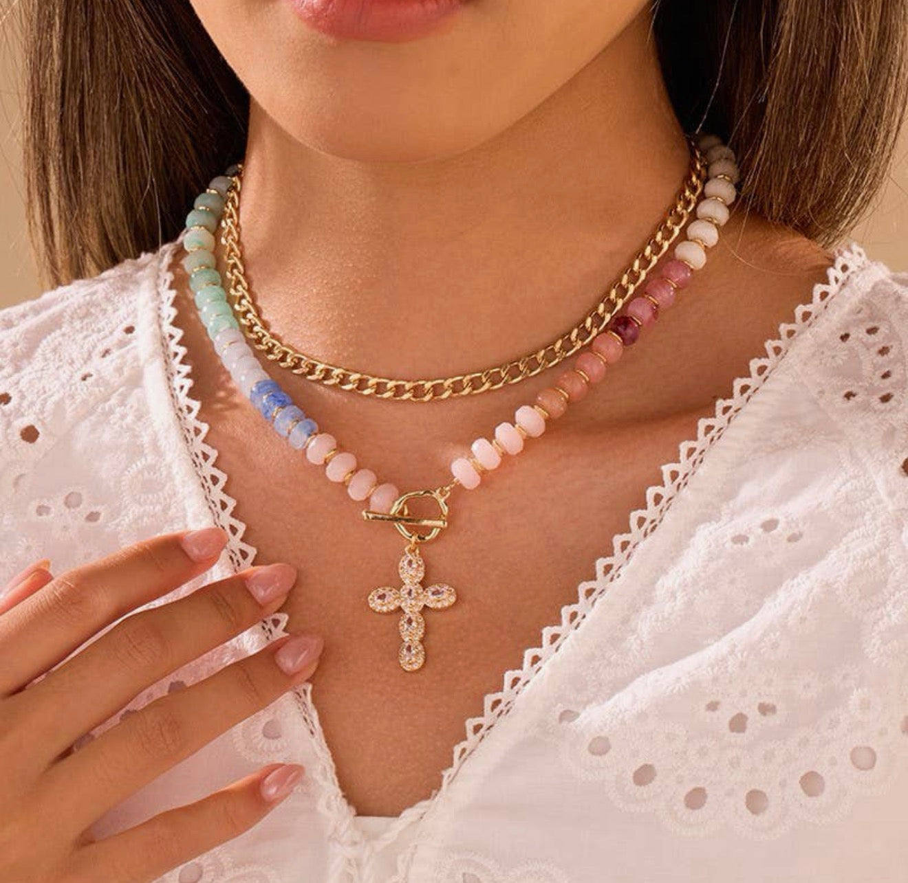 Resin beaded cross necklace