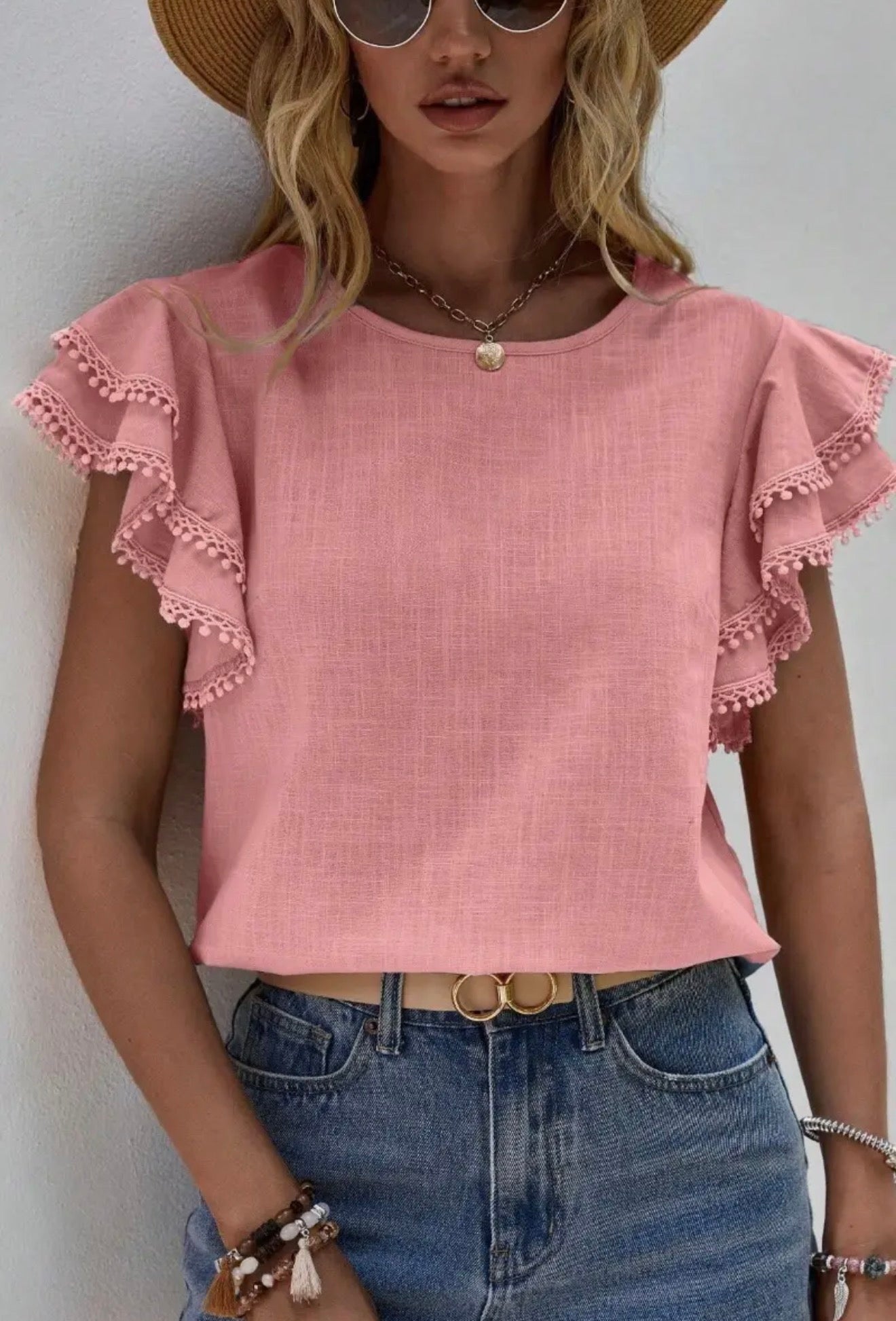 Pink bat sleeve top