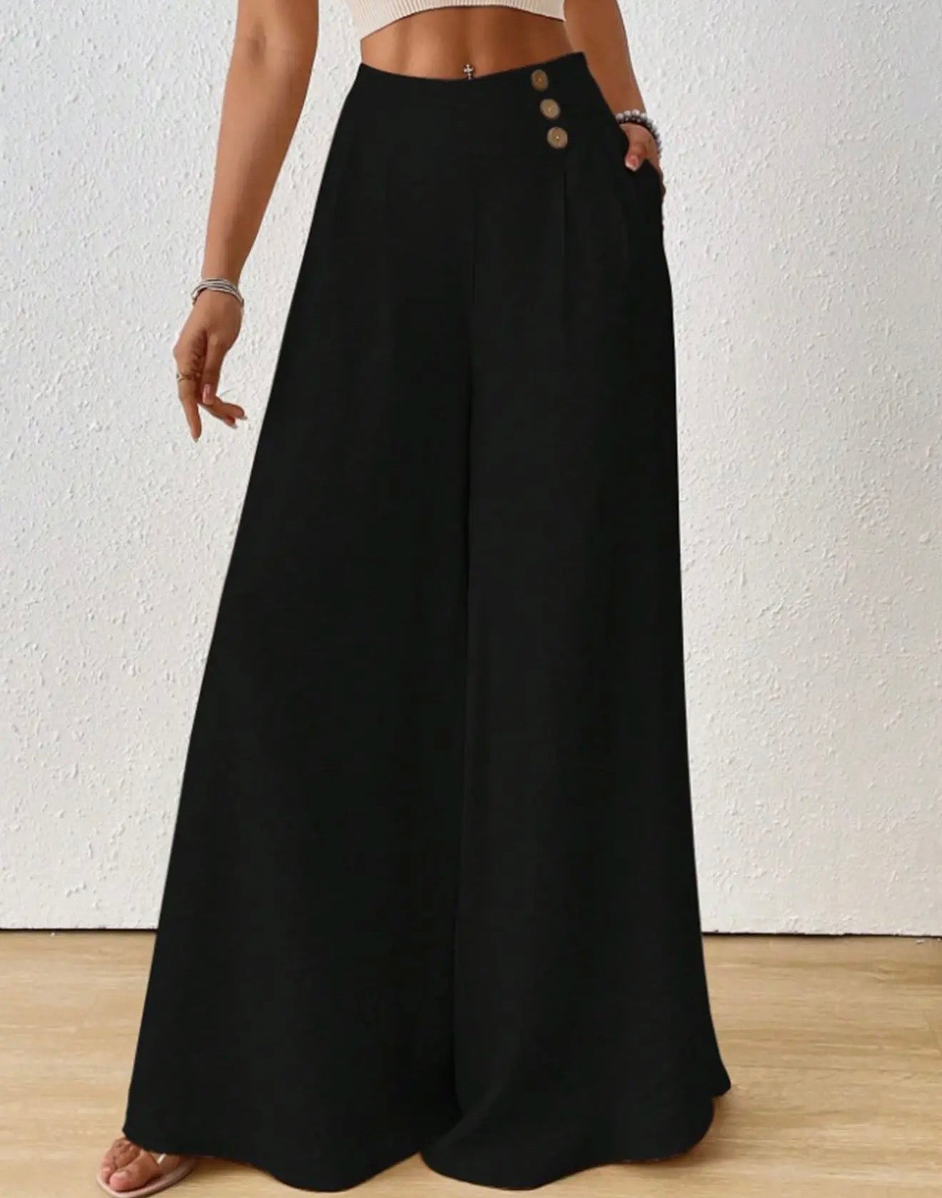 Black wide leg trousers