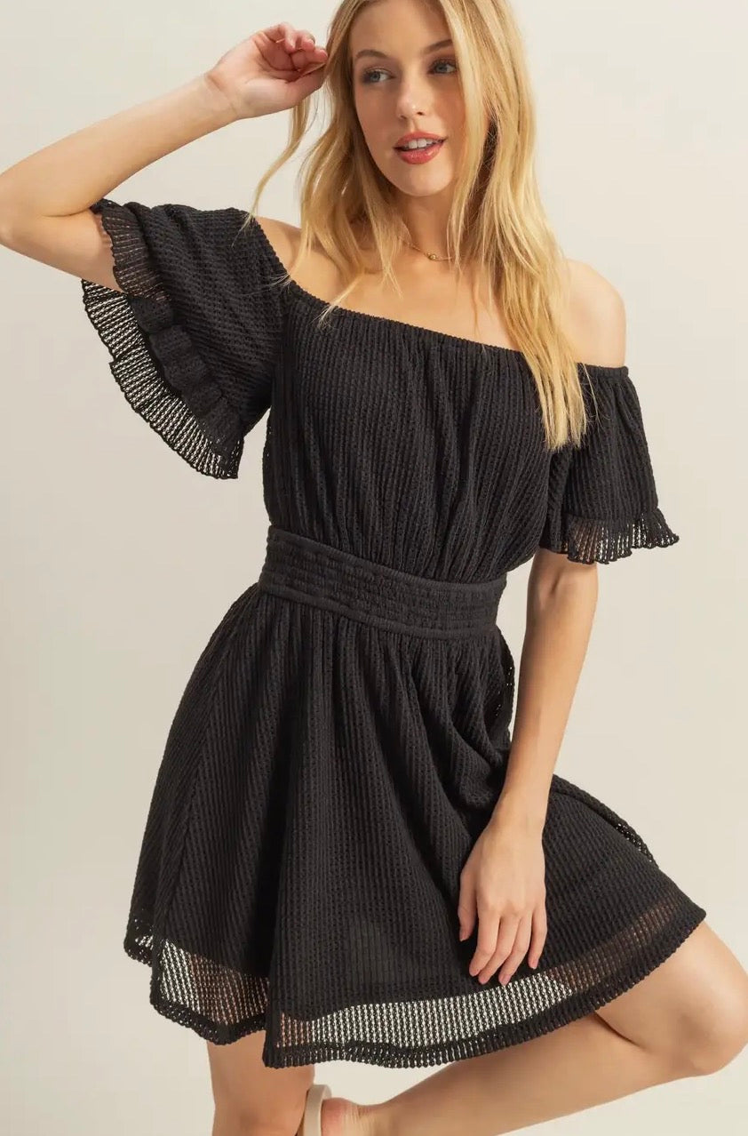 Crochet off the shoulder mini dress