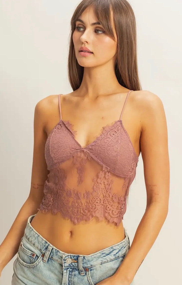 Mesh lace embroidered bra