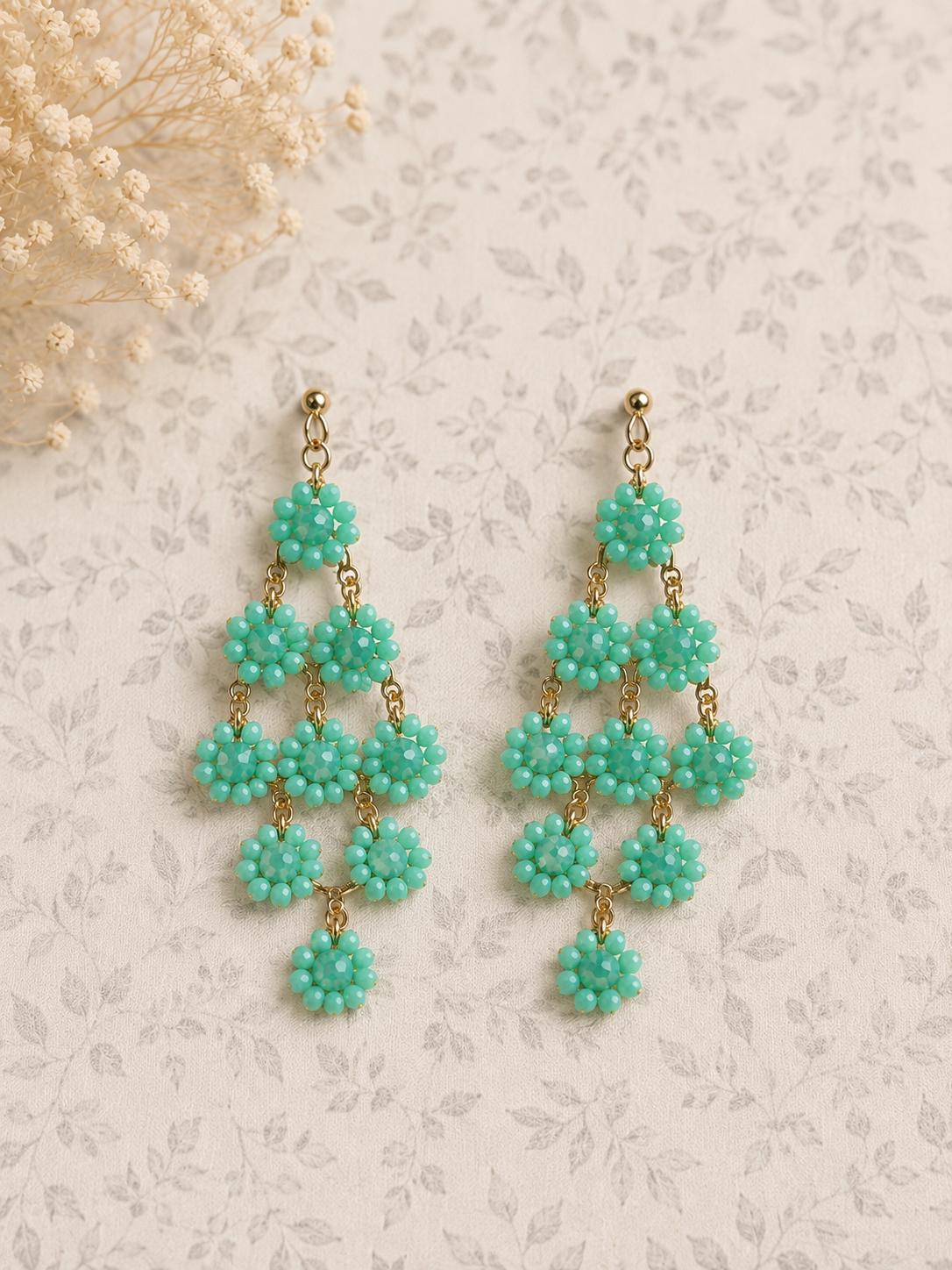 Mint Blossom Chandelier Earrings