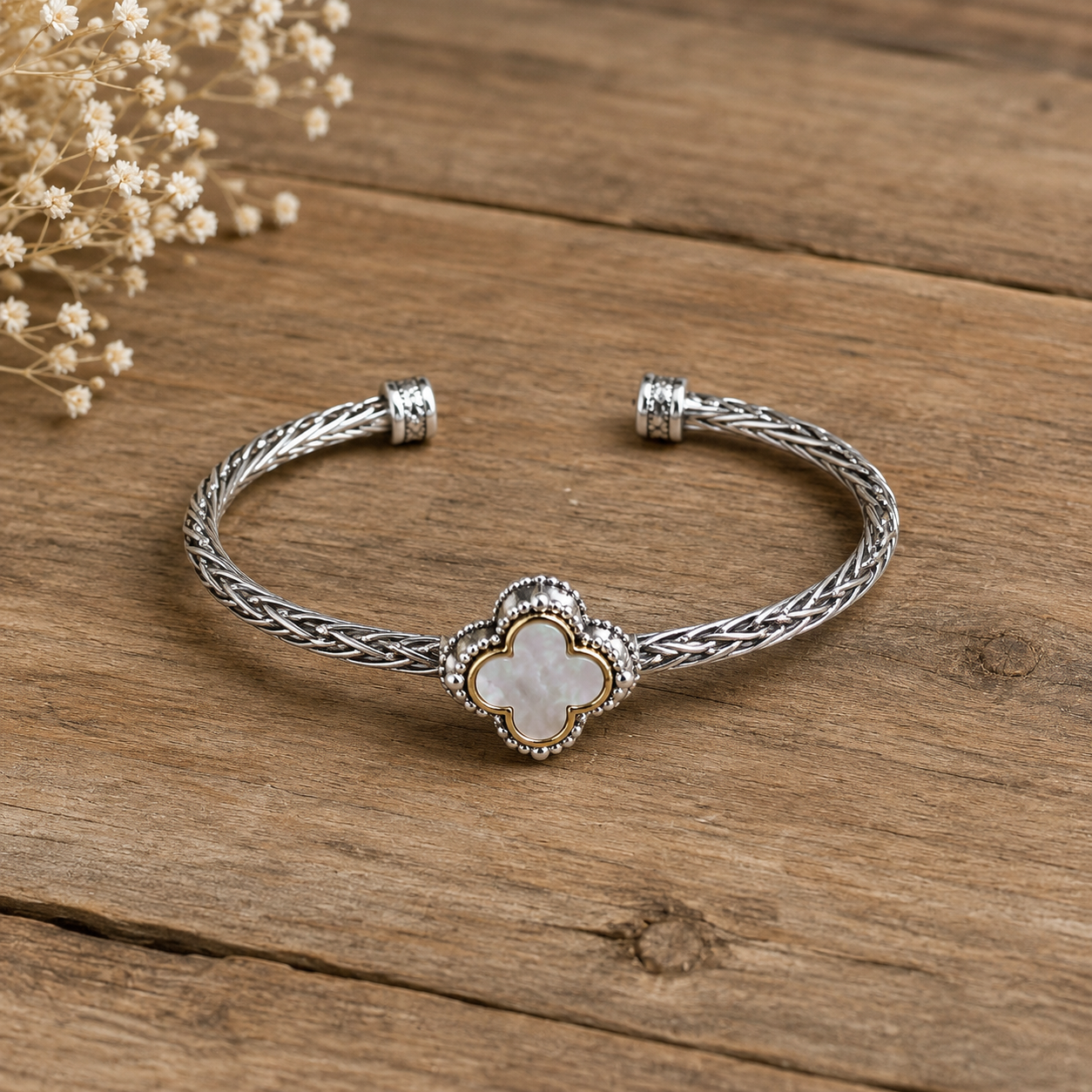 Pearl Clover Cuff Bracelet