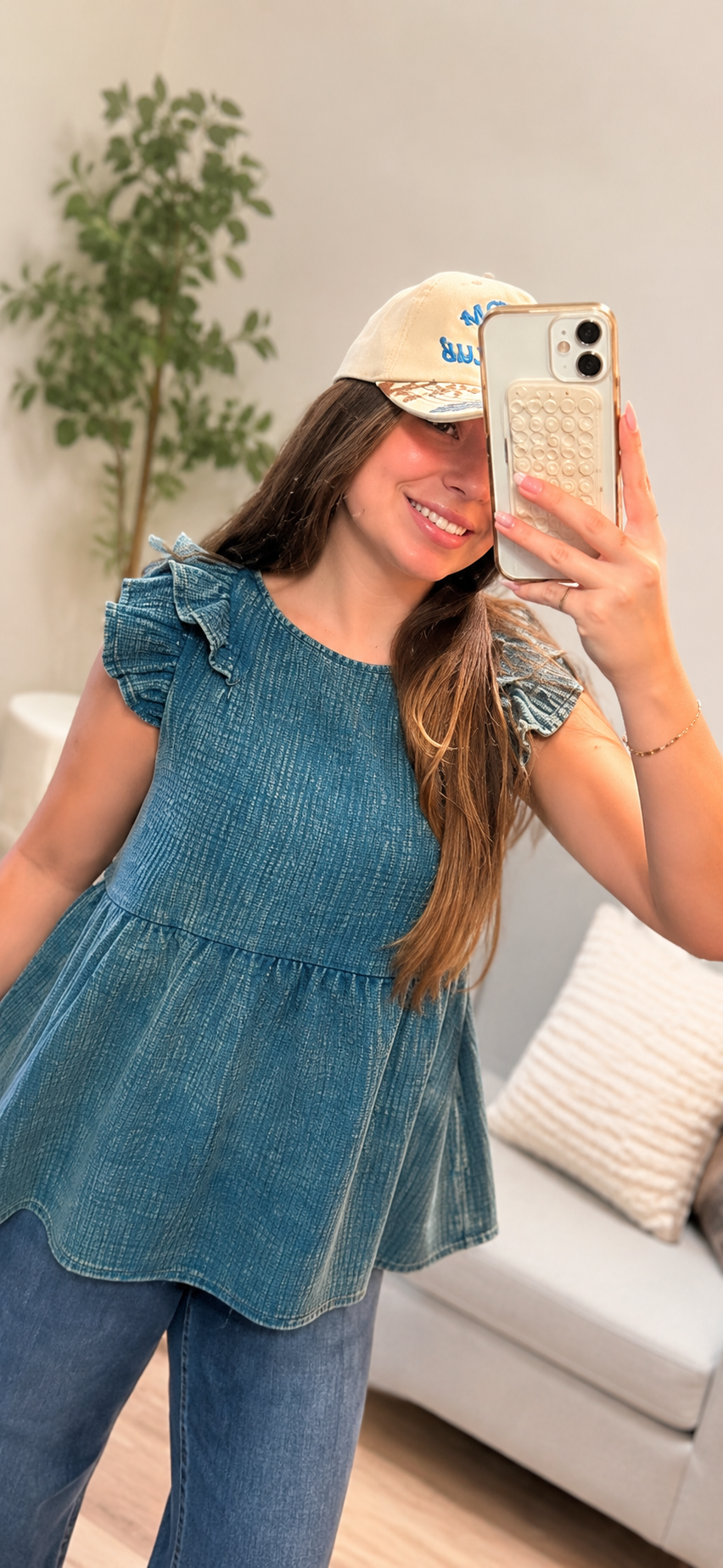 Totally teal ruffle top