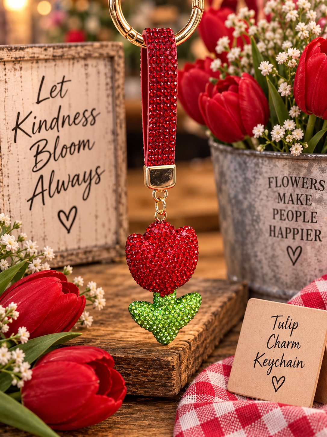 Ruby Tulip Bling Keychain