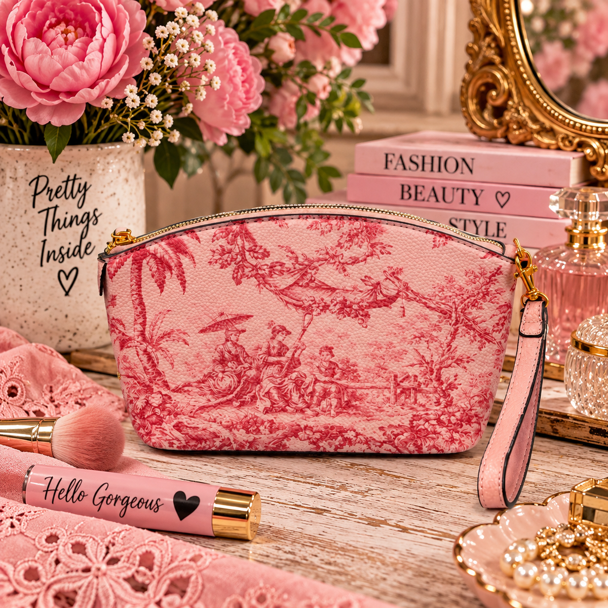 Vintage Romance Wristlet/makeup bag