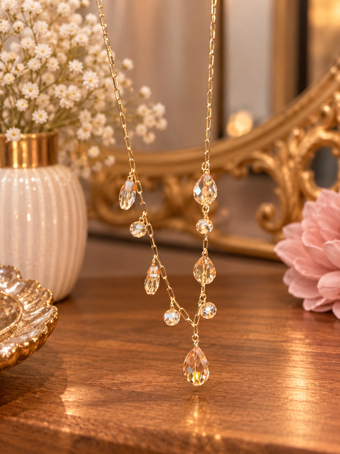 Golden Champagne Cascade Necklace