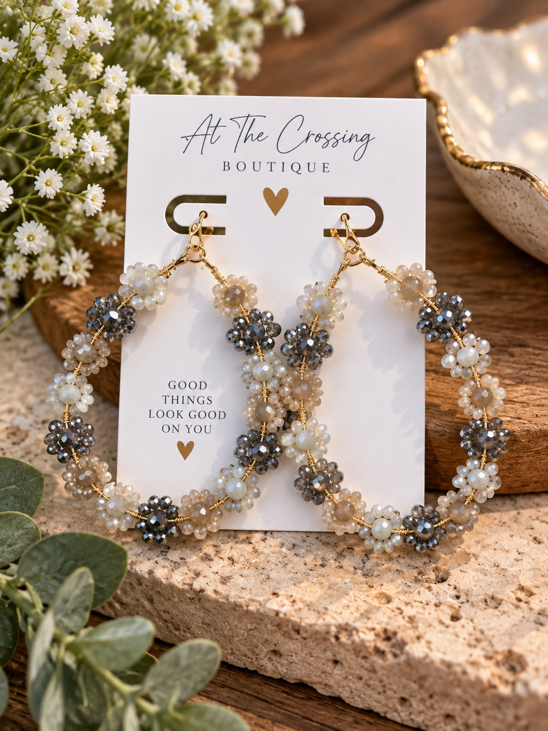 Moonlit Bloom Hoop Earrings
