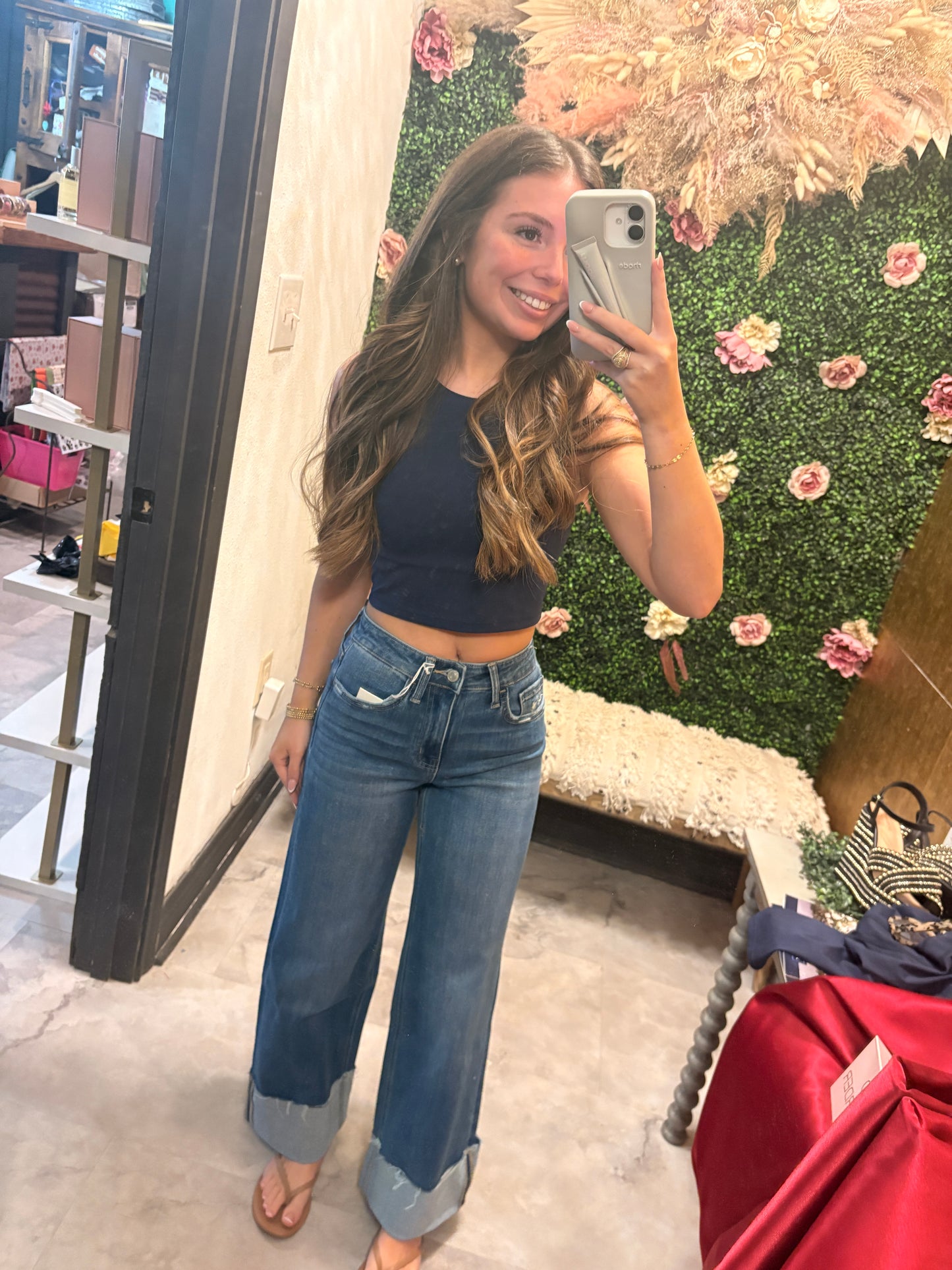 High rised cuff wide leg jean