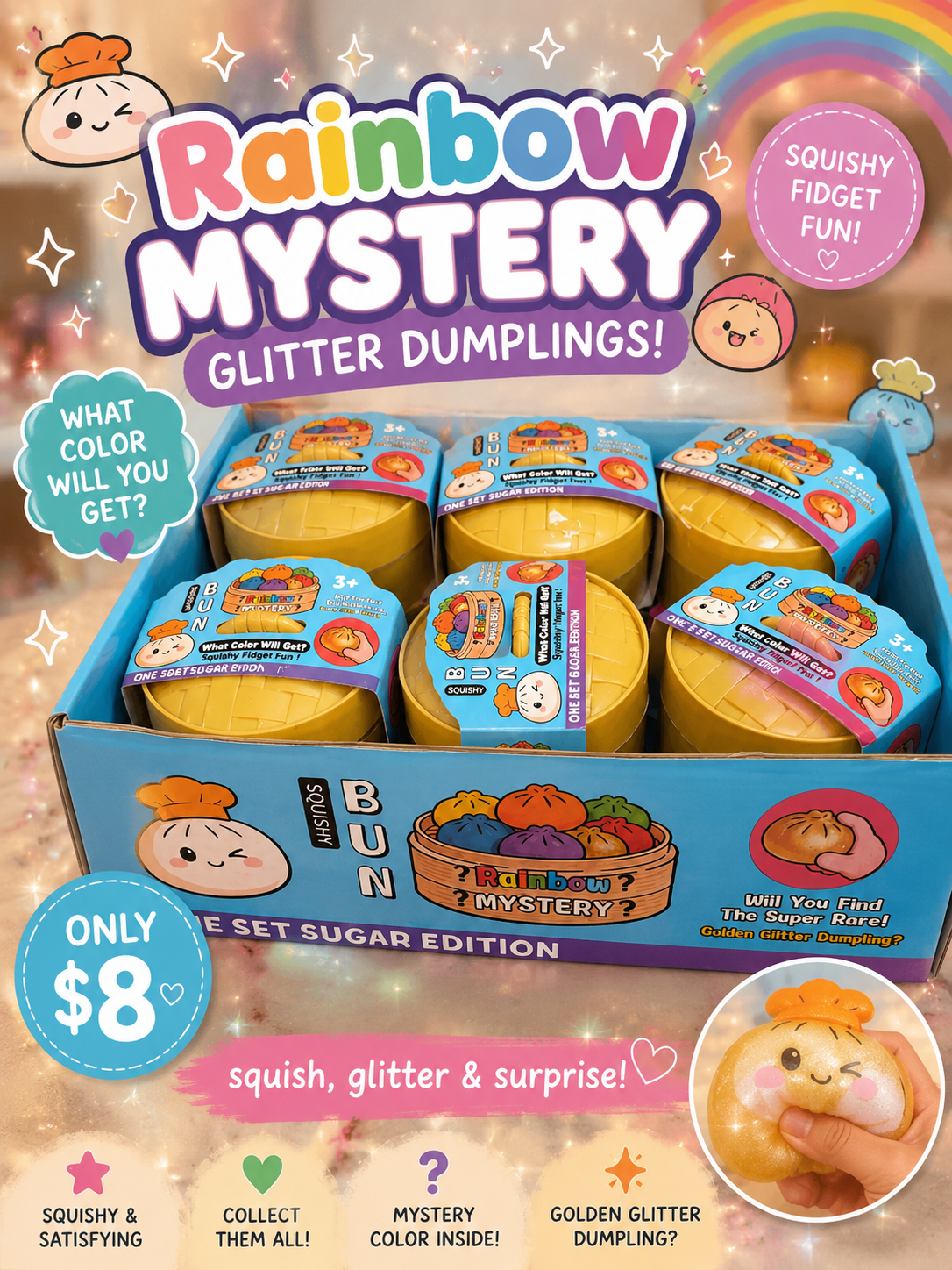 Rainbow mystery glitter dumplings