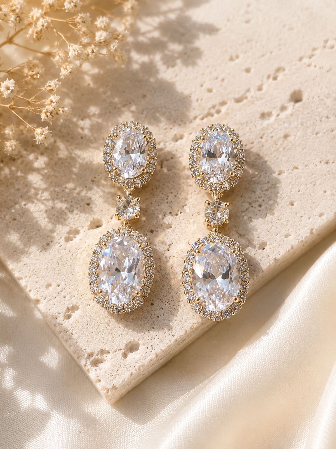Crystal Oval Halo Drop Earrings