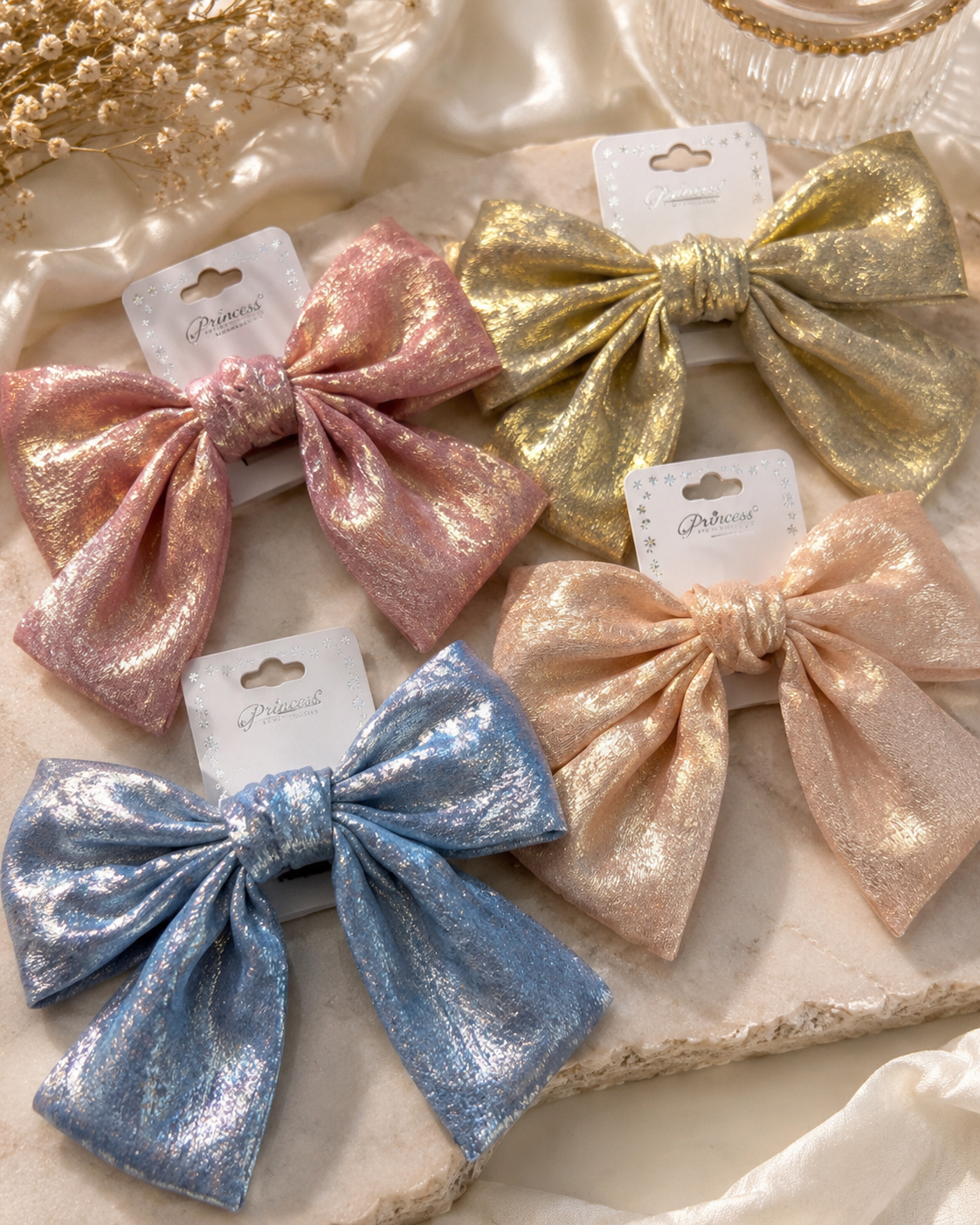 Metallic Shimmer Bow Hair Clips