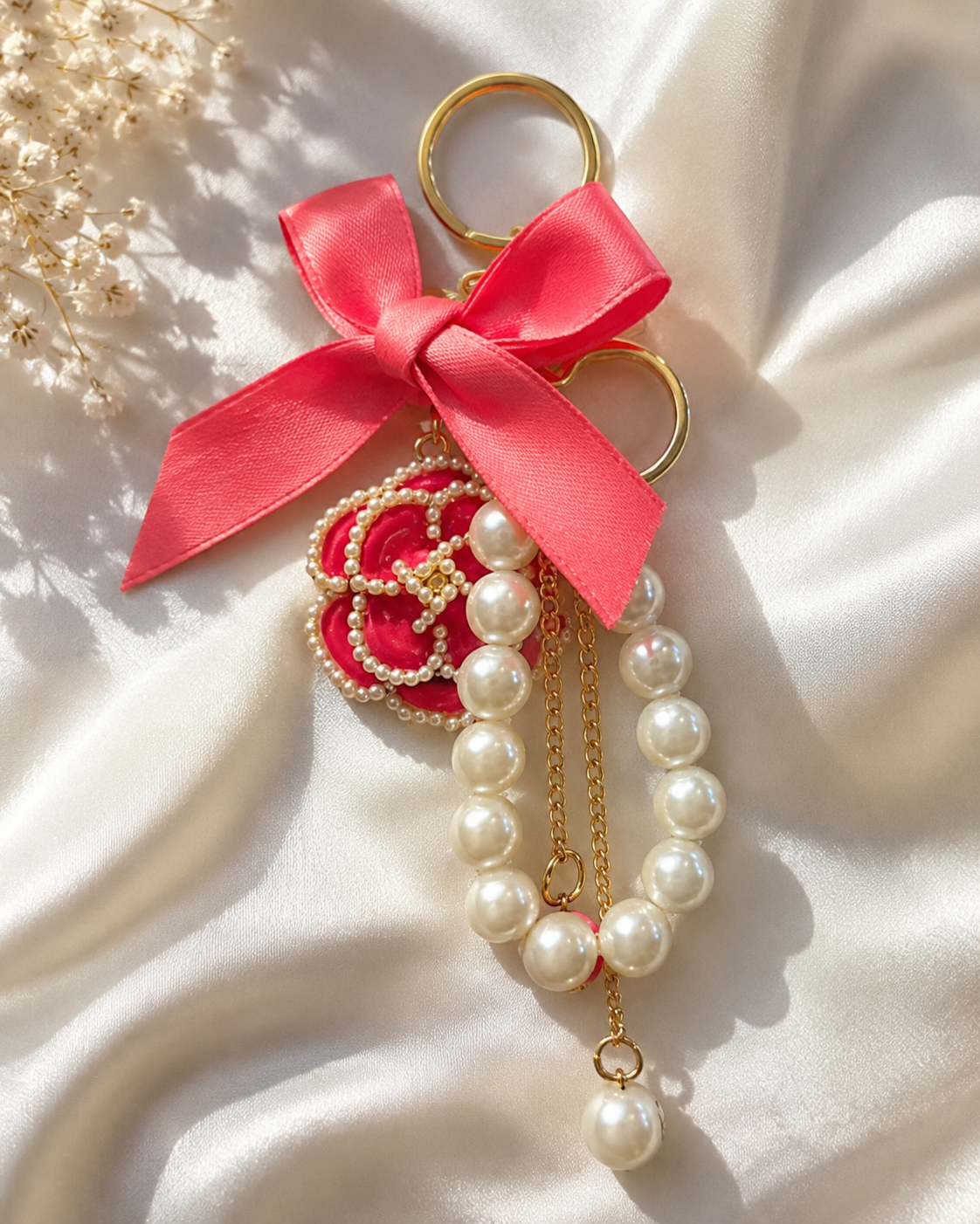 Pink Bow & Pearl Rose Bag Charm