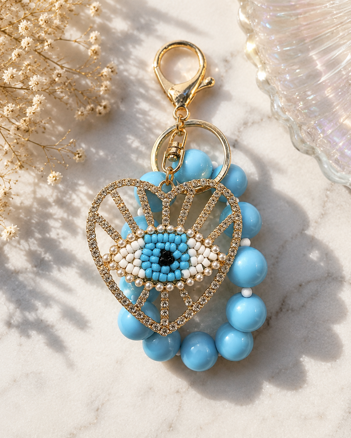 Blue Evil Eye Heart Bag Charm