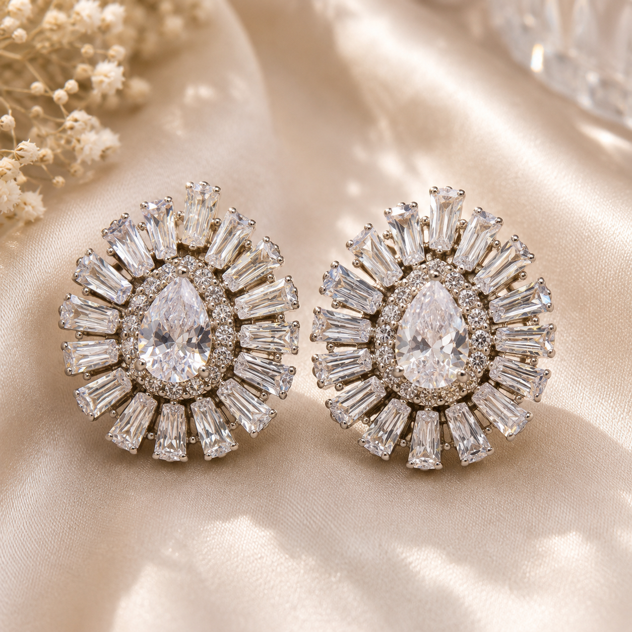 Crystal Sunburst Teardrop Stud Earrings