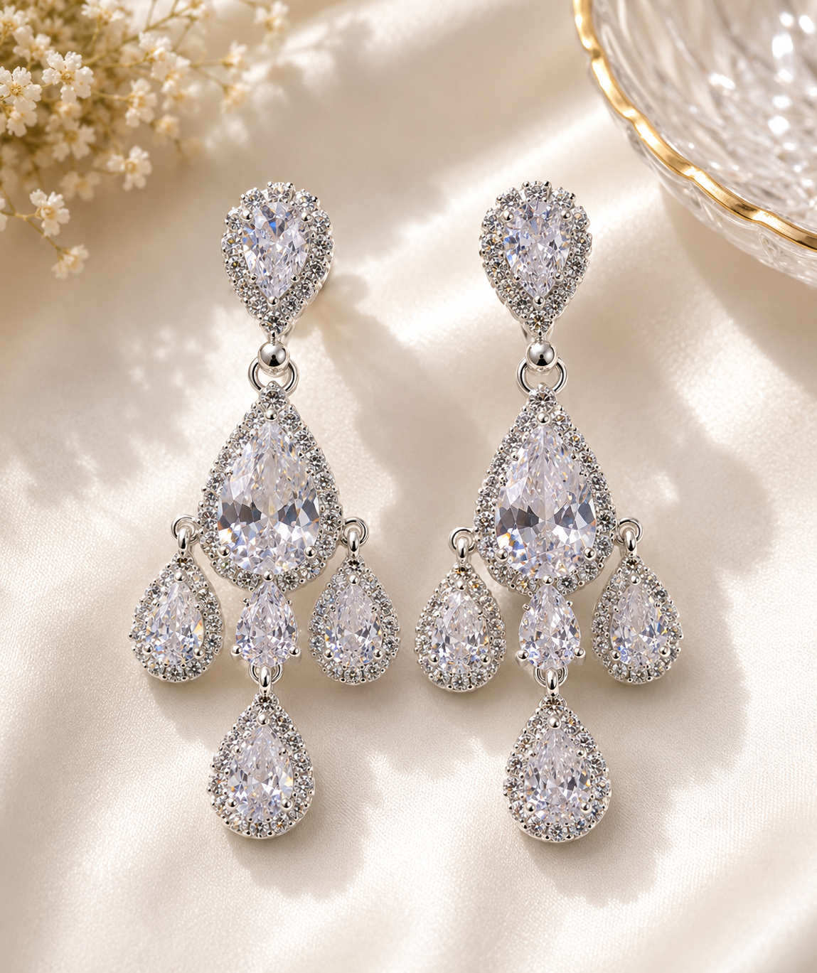 Cubic Zirconia Teardrop Chandelier Earrings